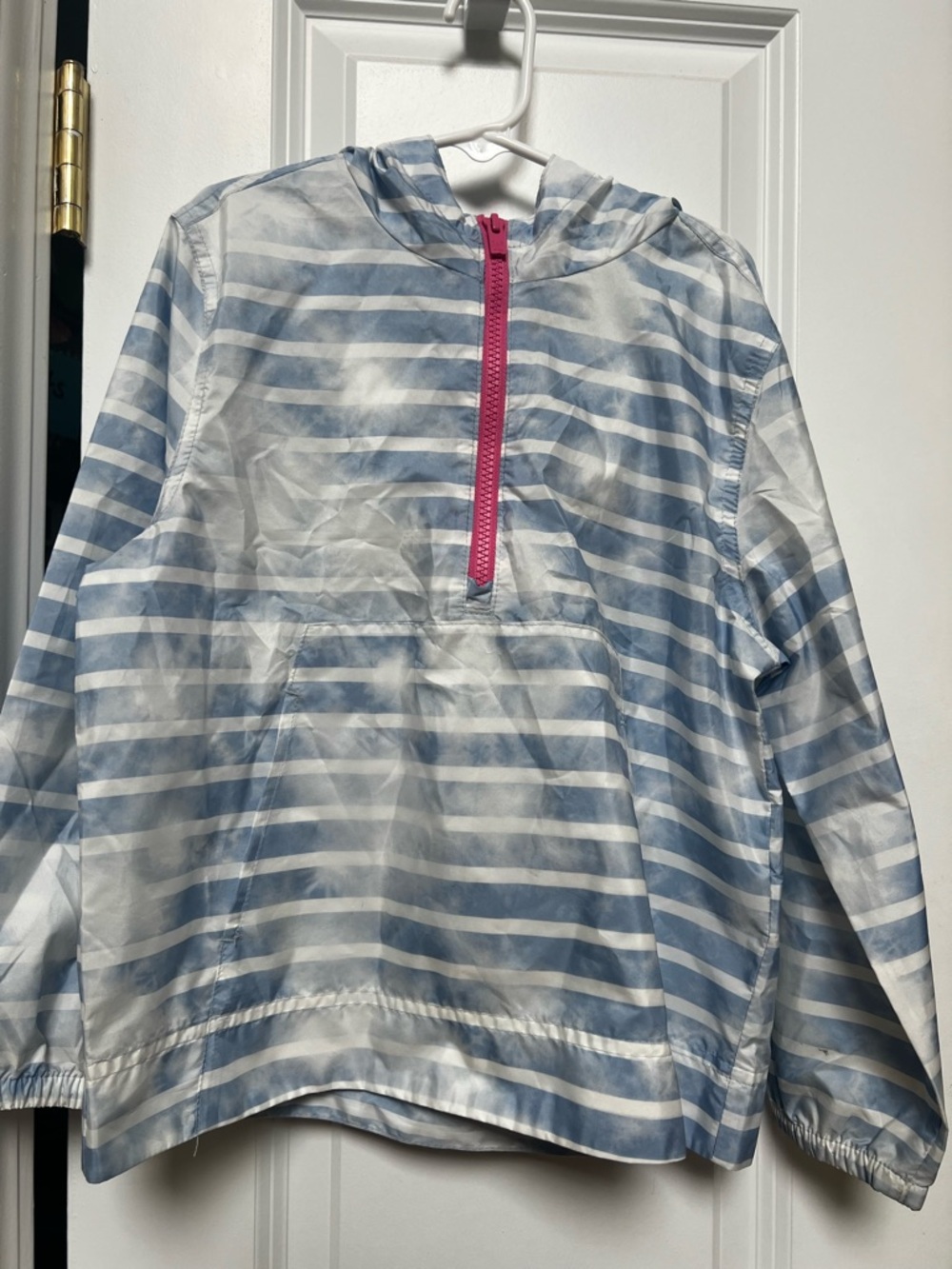 GAP Kids Light Blue & White Striped Raincoat with Pink Zip